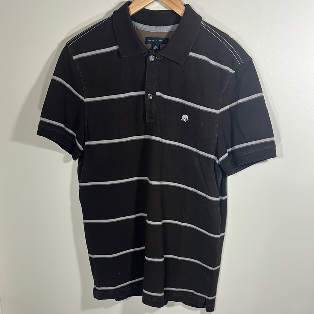 Banana Republic Brown and Gray Polo Shirt Classic Fit Short Sleeve Medium